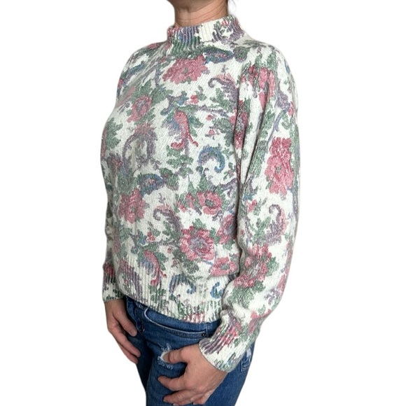 Vintage Paris Sport Club Silk/Angora Sweater Mock Neck Floral L - Picture 3 of 8